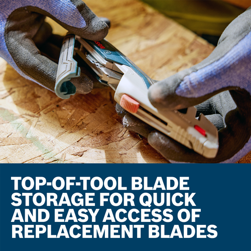 A worker handling the Bosch Retractable Utility Knife H11-13000-1 to change the blade.