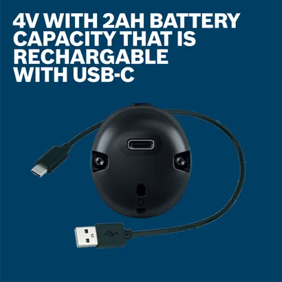 Image shows that the Bosch GSD4V-35 4V Max Rechargeable Screwdriver battery can be charged via USB-C cable.