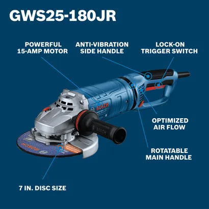 The GWS25-180JR 7 In. Large Angle Grinder in a walkaround view.