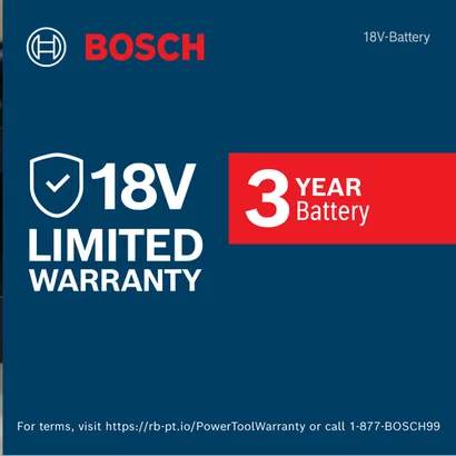 Image shows that the EXPERT 18V battery line has a 3-year limited warranty.