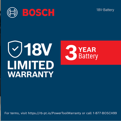 Image shows that the EXPERT 18V battery line has a 3-year limited warranty.