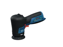 The Bosch GPO12V-77 Automotive Cordless Polisher in a product image dynamic view on a white background.