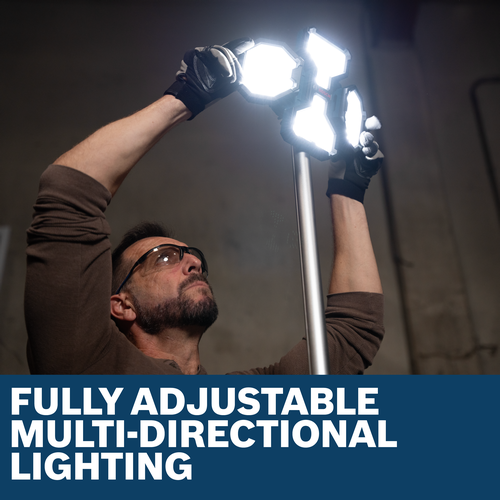 Image of worker adjusting the lamp head of Bosch GLT18V-5000N 18V Tower Light.