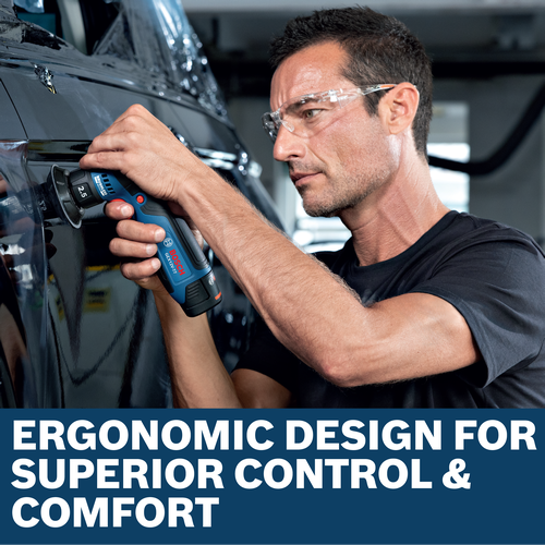 Image of worker using the Bosch GEX12V-77N 12V 3 In. Random Orbital Sander  to finish a car.