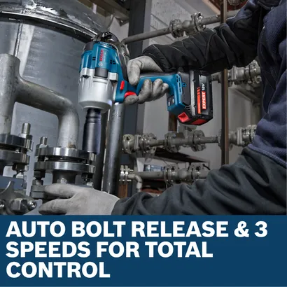 Image of worker using the Bosch GDS18V-780N 18V Brushless Mid-Torque Impact Wrench to to tighten screws.