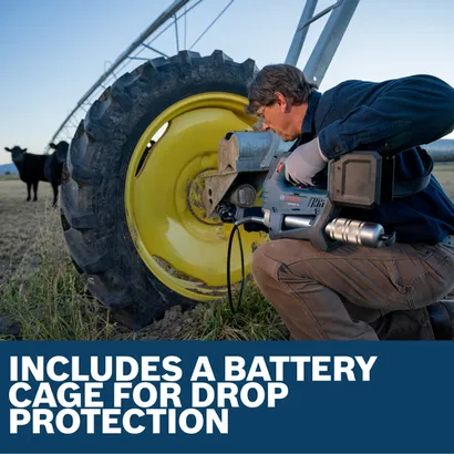 Image of worker using the Bosch GFP18V-10N 18V Grease Guno in the bolts of a large wheel.