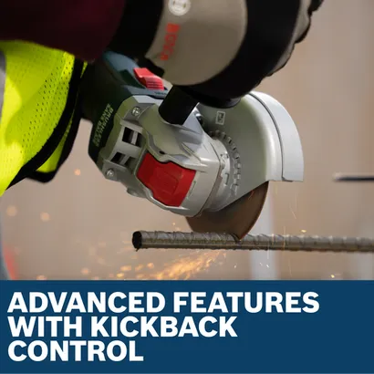 Image of worker cutting the rebar with a Bosch GWX18V-8-2N 18V X-LOCK 4-1/2 In. Angle Grinder.