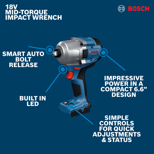 Image of Bosch GDS18V-780N 18V Brushless Mid-Torque Impact Wrench on a walkaround view.