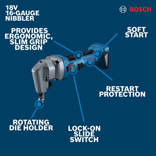 Image of Bosch GNA18V-16EN 18V 16-Gauge Nibbler on a walkaround view.