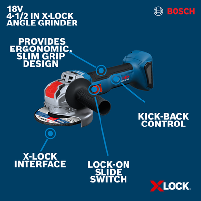 Image of Bosch GWX18V-8-2N 18V X-LOCK 4-1/2 In. Angle Grinder on a walkaround view.
