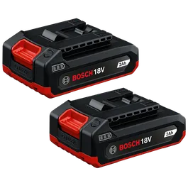Two Bosch GBA18V-20-2PK 18V PRO Lithium-Ion 2 Ah Batteries shown in an isometric view on a white background.