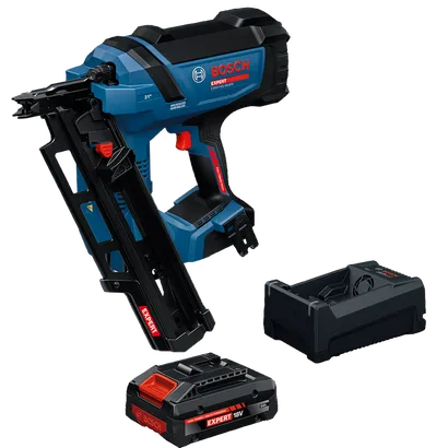 Image Dynamic of Bosch EXNH18V-90MRB14 EXPERT Framing Nailer Kit on a white background.
