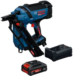Image Dynamic of Bosch EXNH18V-90MDB14 EXPERT Framing Nailer Kit on a white background.