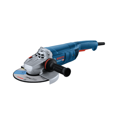 Bosch GWS22-230J 9 In. Angle Grinder shown in a dynamic view on white background.