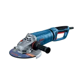 Bosch GWS22-230JR 9 In. Large Angle Grinder shown in a dynamic view on white background.