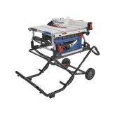 Product Image Dynamic of Bosch GTS15-10 10 In. Jobsite Table Saw with Gravity-Rise Wheeled Stand on a white background.