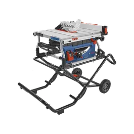Product Image Dynamic of Bosch GTS15-10 10 In. Jobsite Table Saw with Gravity-Rise Wheeled Stand on a white background.