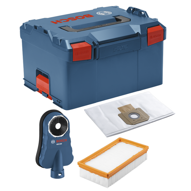 Product Image Dynamic Bosch GXA3-01L 14-Gallon PRO+GUARD™ Drilling Kit on a white background.