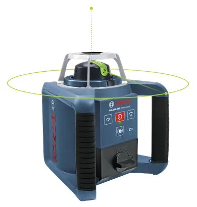 Product Image Dynamic of Bosch GRL 300 HVG Green-Beam Rotary Laser on a white background.