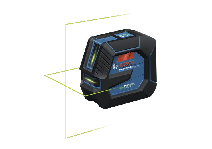 Product Image Dynamic of Bosch GLL100-42GL 3.7V Self-Leveling Cross-Line Laser on a white background.