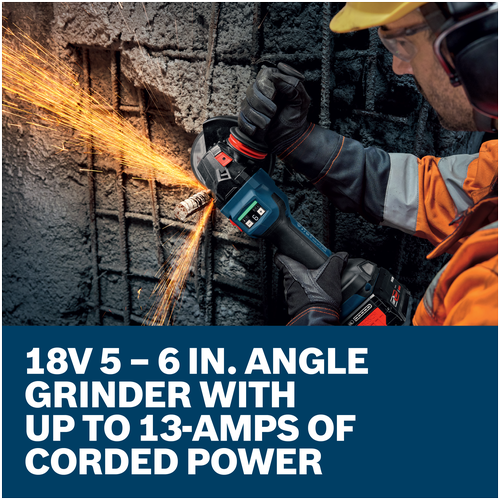 Features/Claims Bosch EXWS18V-15PSB18X 18V Brushless 6 In. Angle Grinder with No Lock-On Paddle Switch.