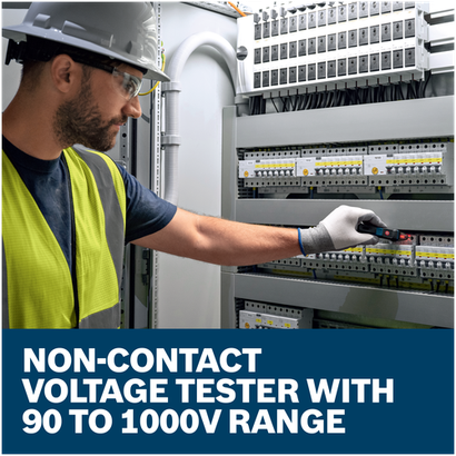Features/Claims image of Bosch GVD1000-15 Non-Contact Voltage Tester with application.