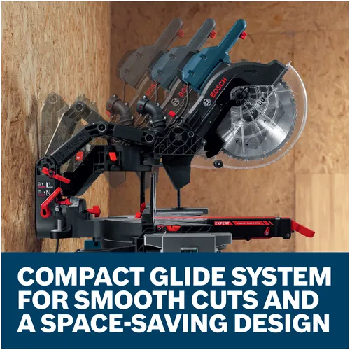 Features/Claims image of Bosch EXCM341-305GD 12 In. Dual-Bevel Glide Miter Saw.
