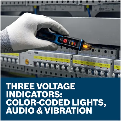 Features/Claims of Bosch GVD1000-17 Non-Contact Voltage Tester with application.