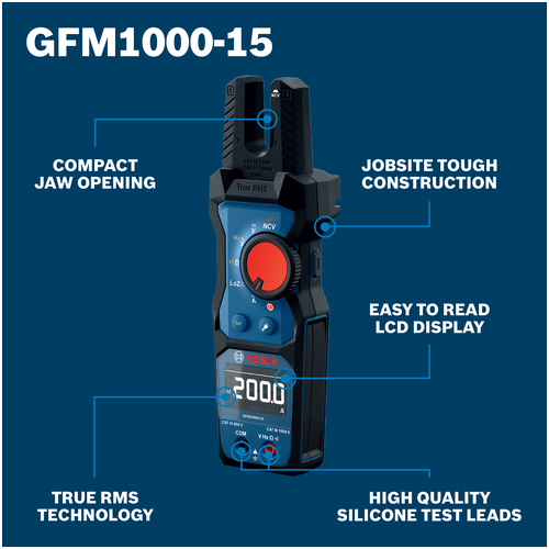 Walkaround Image of Bosch GFM1000-15 Fork Meter on a blue background.