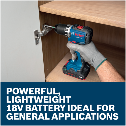 Features/Claims image of Bosch GBA18V-20 18V Lithium-Ion 2 Ah Battery with application.