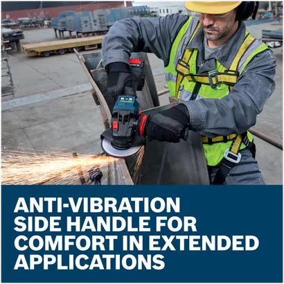 Features/Claims image of Bosch EXWS18V-15SB18X 18V EXPERT 5 – 6 In. Angle Grinder with Slide Switch Kit.
