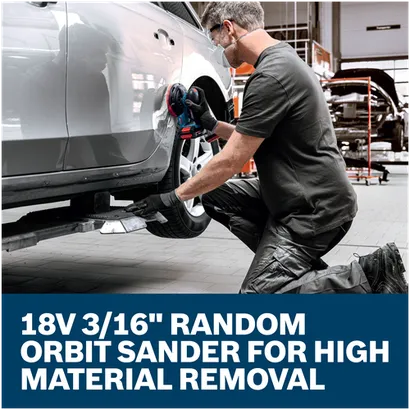 Features/Claims image of Bosch EXEX18V-150-5N 18V Random Orbit Sander.