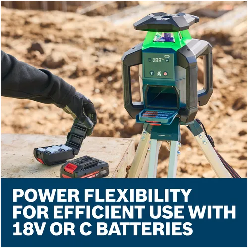 Features/Claims image of Bosch GRL18V-3-31G 18V Green-Beam Horizontal Rotary Laser Kit with Carrying Case.
