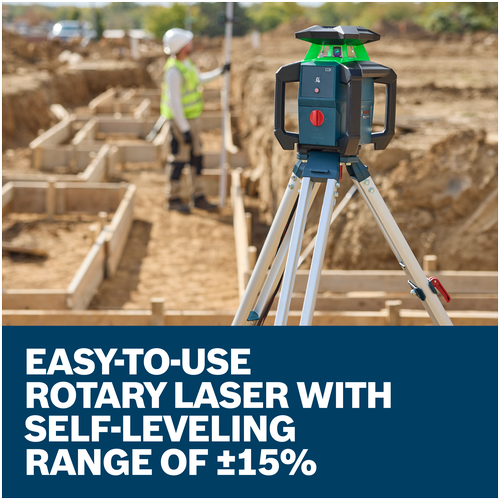 Features/Claims image of Bosch GRL18V-3-31G 18V Green-Beam Horizontal Rotary Laser Kit with Carrying Case.