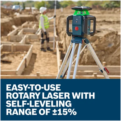 Features/Claims image of Bosch GRL18V-3-31G 18V Green-Beam Horizontal Rotary Laser Kit with Carrying Case.