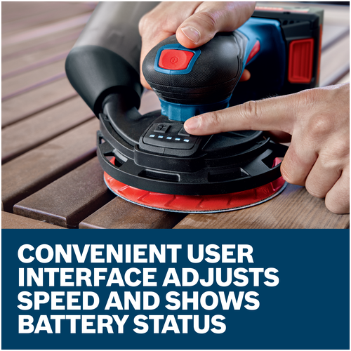 Features/Claims image of Bosch EXEX18V-150-5N 18V Random Orbit Sander.