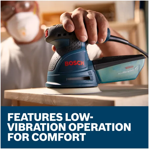Features/Claims image of Bosch ROS20VSC 5 In. Palm Random Orbit Sander/Polisher with applications.