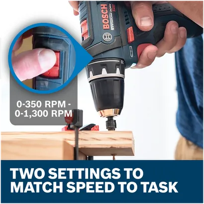 Features/Claims image of Bosch PS31-2A 12V Max 3/8 In. Drill/Driver Kit with applications and text on blue background.