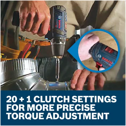 Features/Claims image of Bosch PS31-2A 12V Max 3/8 In. Drill/Driver Kit with applications and text on blue background.