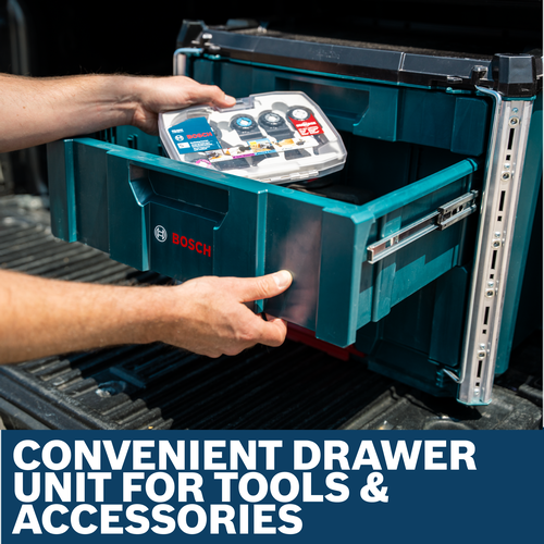Features/Claims image of Bosch DRAWER-3 L-BOXX Contractor Drawer-Shelf with application.
