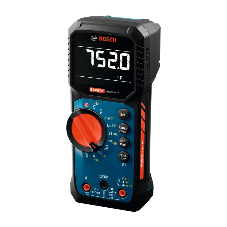 Product Image Dynamic of Bosch EXDM600-17 True RMS Digital Multimeter on a white background.
