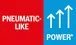 "PNEUMATIC-LIKE POWER" shown in a split red and blue graphic icon.