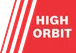 "HIGH ORBIT" displayed in white text in a red banner with diagonal white stripes.