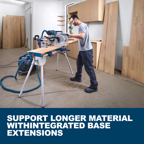 Web Image of Bosch GCM340-305D 12 In. Dual-Bevel Slide Miter Saw with features and applications.