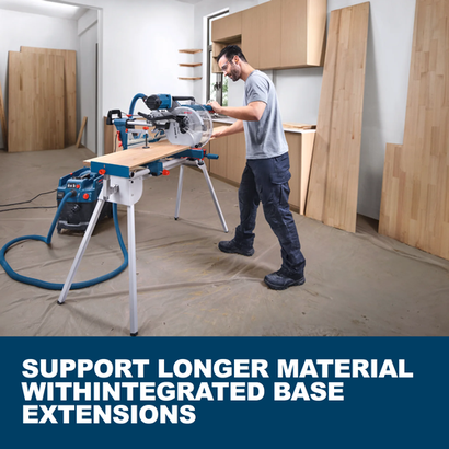 Web Image of Bosch GCM340-305D 12 In. Dual-Bevel Slide Miter Saw with features and applications.