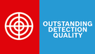 "OUTSTANDING DETECTION QUALITY" shown in a split red and blue graphic icon.
