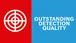 "OUTSTANDING DETECTION QUALITY" shown in a split red and blue graphic icon.