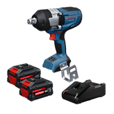 Dynamic Image of Bosch GDS18V-1600HB28X 18V Impact Wrench Kit on white background.