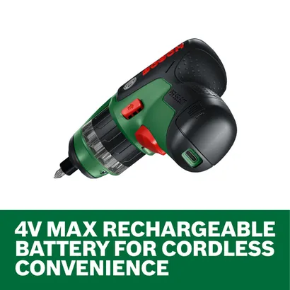 Web Image of Bosch PSR-SELECT 4V Max Multi-Bit Screwdriver with features on a white background.