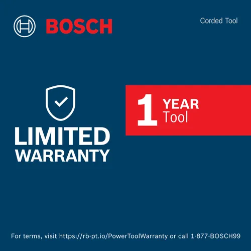 Warranty Image of Bosch GPO14-180S 11 Amp 7 In. Corded Polisher on blue background.